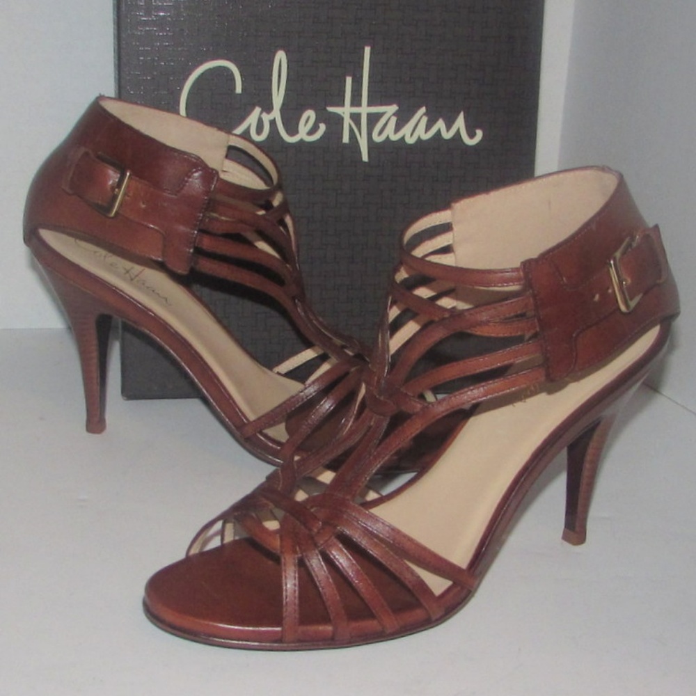 COLE HAAN Brown Leather Verona T-Strap Sandals 8.5